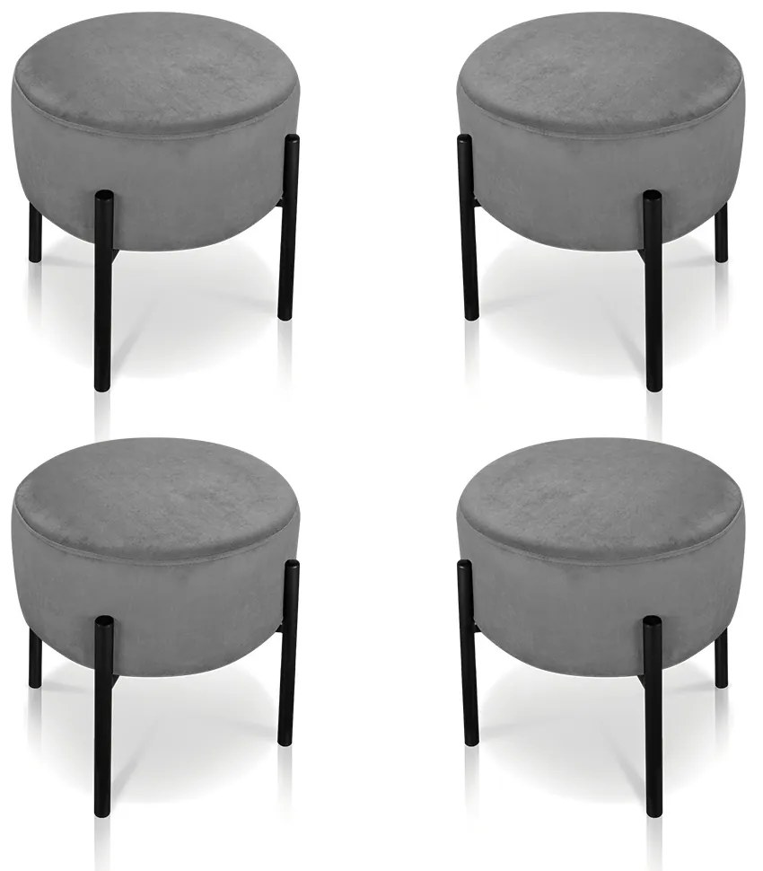 Puff Banqueta Decorativo Industrial Preto Kit 4 Iron Suede Grafite D03 - D'Rossi