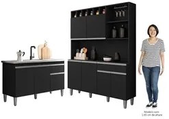 Cozinha Compacta Alice e Balcão Gabinete Com Pia Tatiane 120cm Preto -