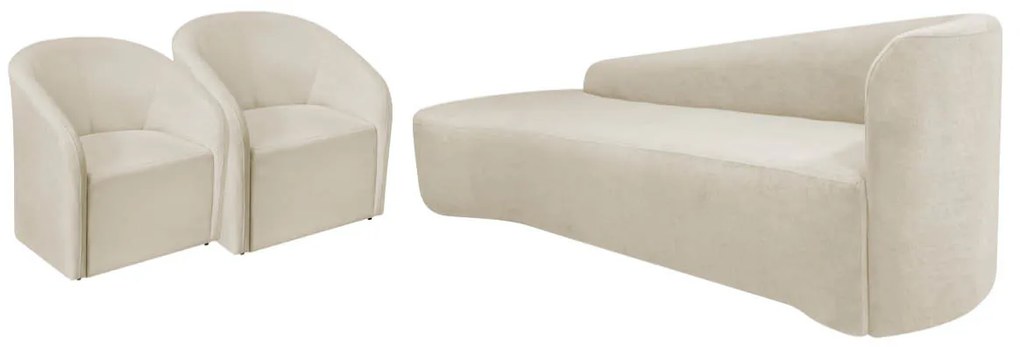Kit Sofá Curvo França 180cm L.E e 2 Poltronas Luiza Max Conforto, Elegância e Design Moderno Bouclé