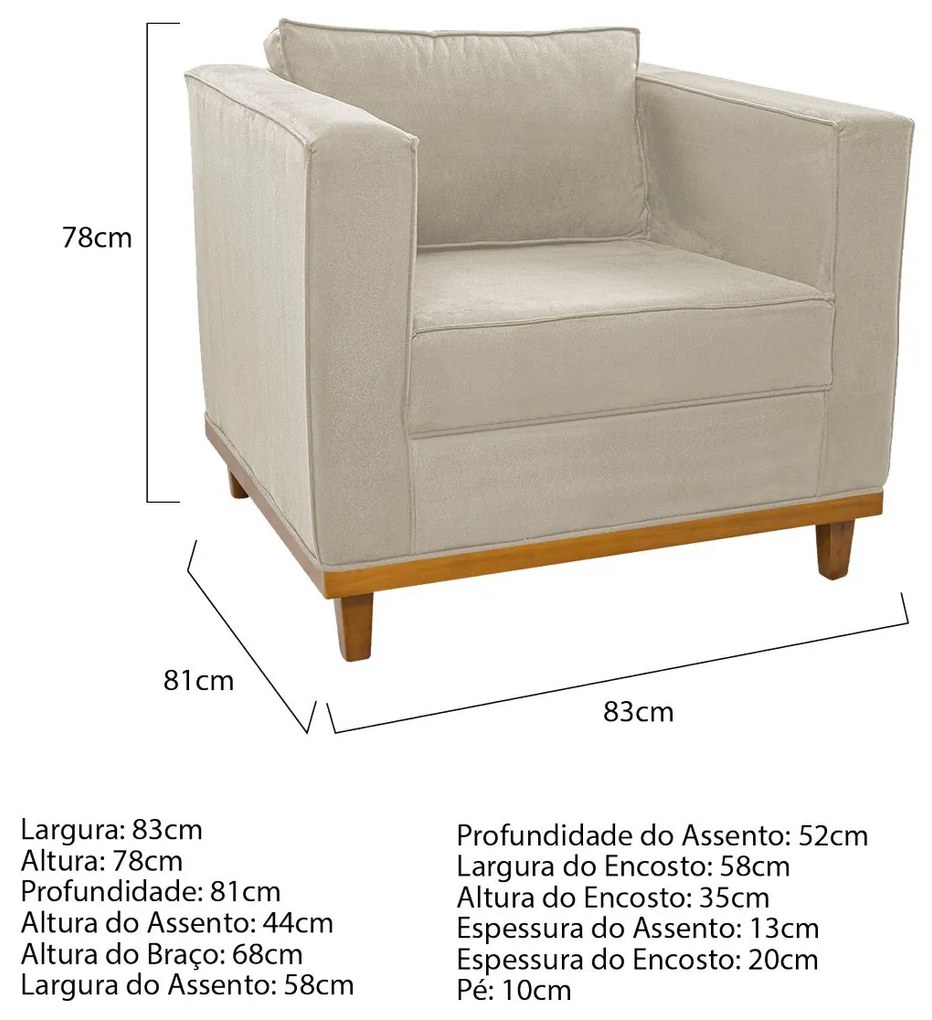Kit Sofá 2 Lugares e Poltrona Europa Suede Bege ADJ Decor