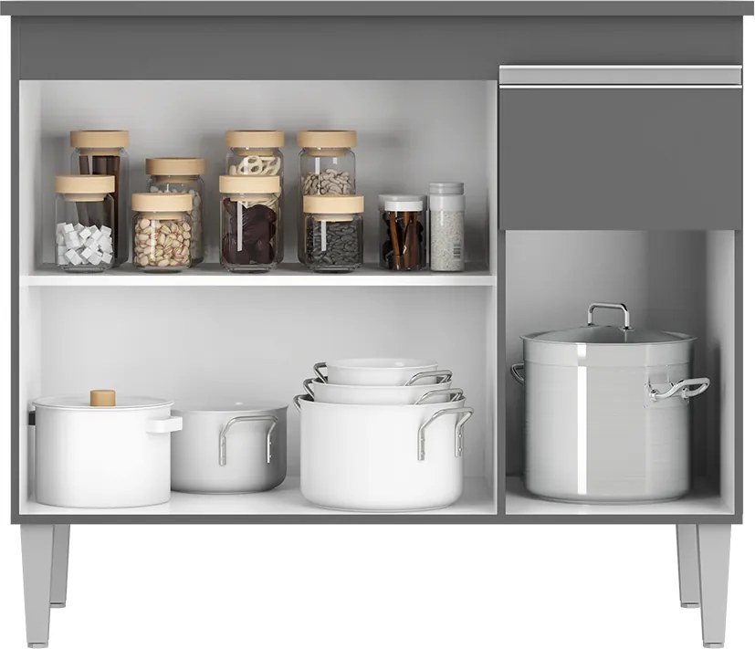 Balcão Cozinha com Tampo 100cm 3 Portas Taylla A01 - D'Rossi - Cinza