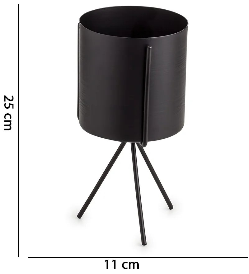 Kit 03 Cachepot Metalico Preto Com Suporte - D'Rossi