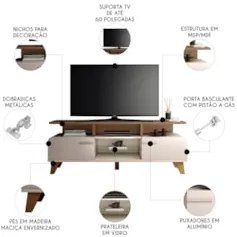 Rack Bancada de TV 60 Pol 160cm Essenza Castanho/Off White - HB Móveis