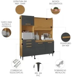 Armário de Cozinha Compacta 182cm Noir Cinamomo/Grafite A15 - Mpozenat