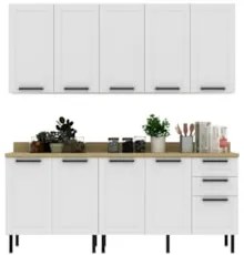 Armário Cozinha 4 Peças Balcão Tampo CP6A Zaya Branco/Carvalho T01 - M