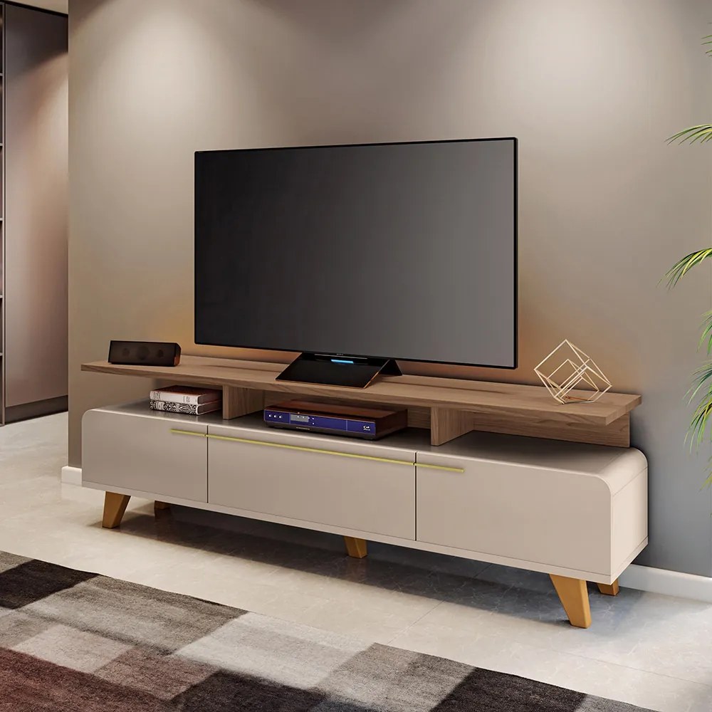 Rack para Sala Bancada de TV 70 Pol 200cm Zuri 2.0 H01 - D'Rossi - Off White e Castanho