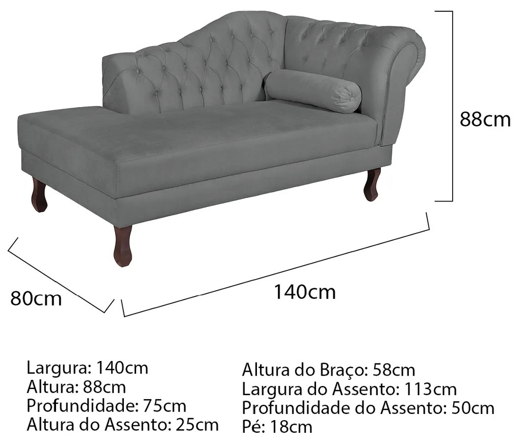 Recamier Diana 140cm Lado Esquerdo Corano Cinza - ADJ Decor