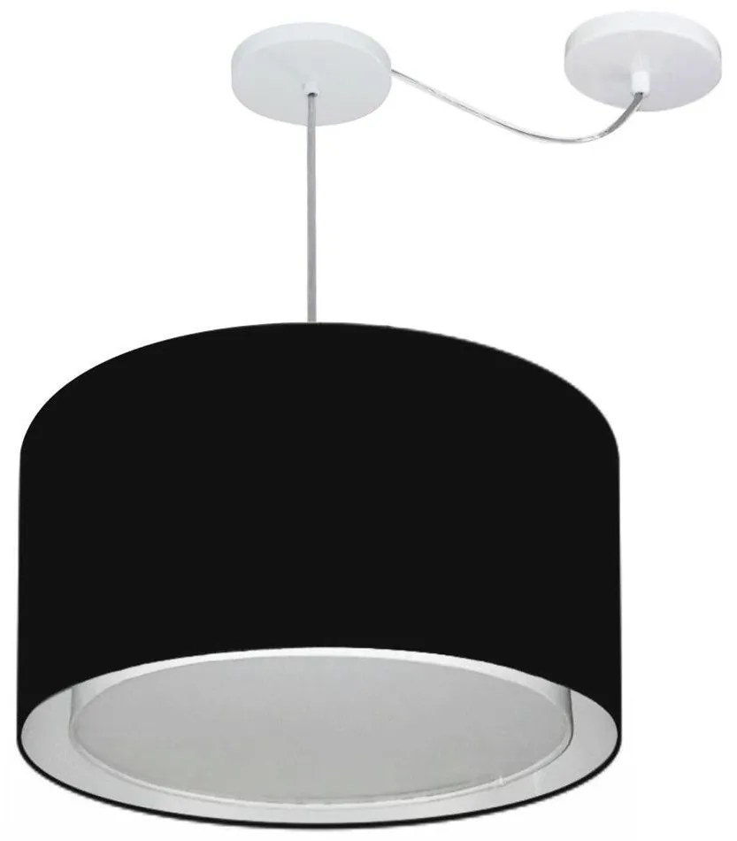 Lustre Pendente Cilíndrico Com Desvio Md-4307 Cúpula em Tecido 45x30cm Preto - Bivolt
