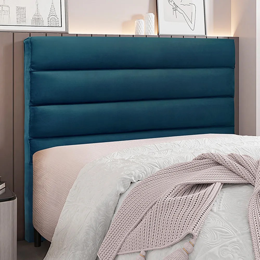 Cabeceira Decorativa King Size 1,95M Guess Veludo Azul Marinho G63 - Gran Belo