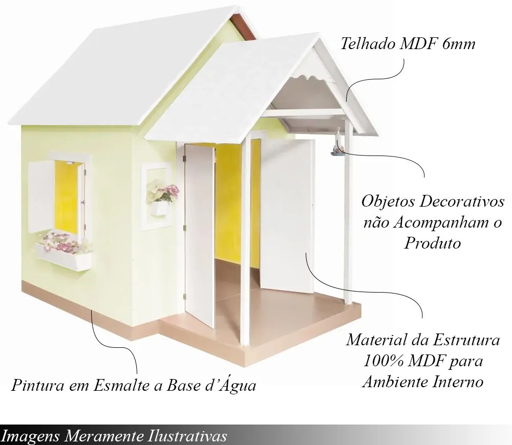 Casinha de Brinquedo Artesanal MDF com Telhado Branco/Amarelo L12 - Gran Belo