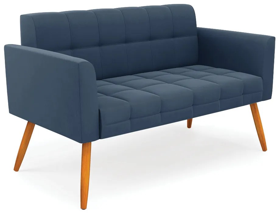 Kit 1 Sofá Namoradeira e 2 Poltronas Elisa Suede Pés Palito Castanho - D'Rossi - Azul Marinho