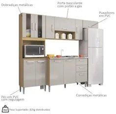 Cozinha Compacta Completa 244cm com Balcão e Pia Inox Livy Z46 Damasco