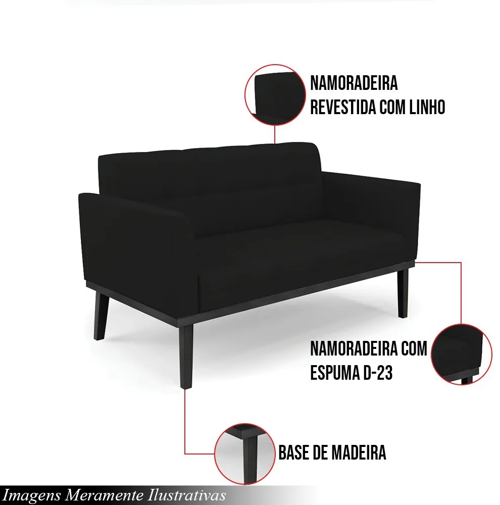 Poltrona Namoradeira Decorativa Karen Pés Fixo em Madeira Preto Linho Preto G19 - Gran Belo