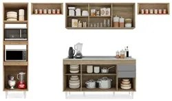 Armário de Cozinha Modulada 5 Peças CP15 Balcão com Pia Inox Castanho/