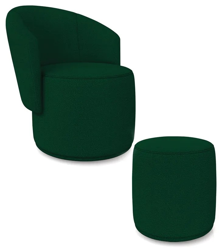 Poltrona e Puff Redondo Orgânico para Sala Malu Bouclê M11 - D'Rossi - Verde