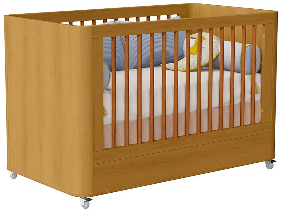 Berço Mini Cama Boom Plus 2 em 1 com Rodízios - Savana Fosco - Berço Mini Cama Boom Plus com Rodízios - Savana Fosco