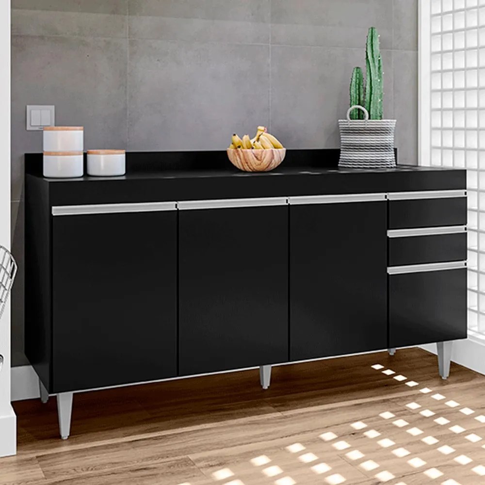 Tampo para Balcão de Cozinha com Rodapé Torfi 120cm MDP/BP Preto G96 - Gran Belo