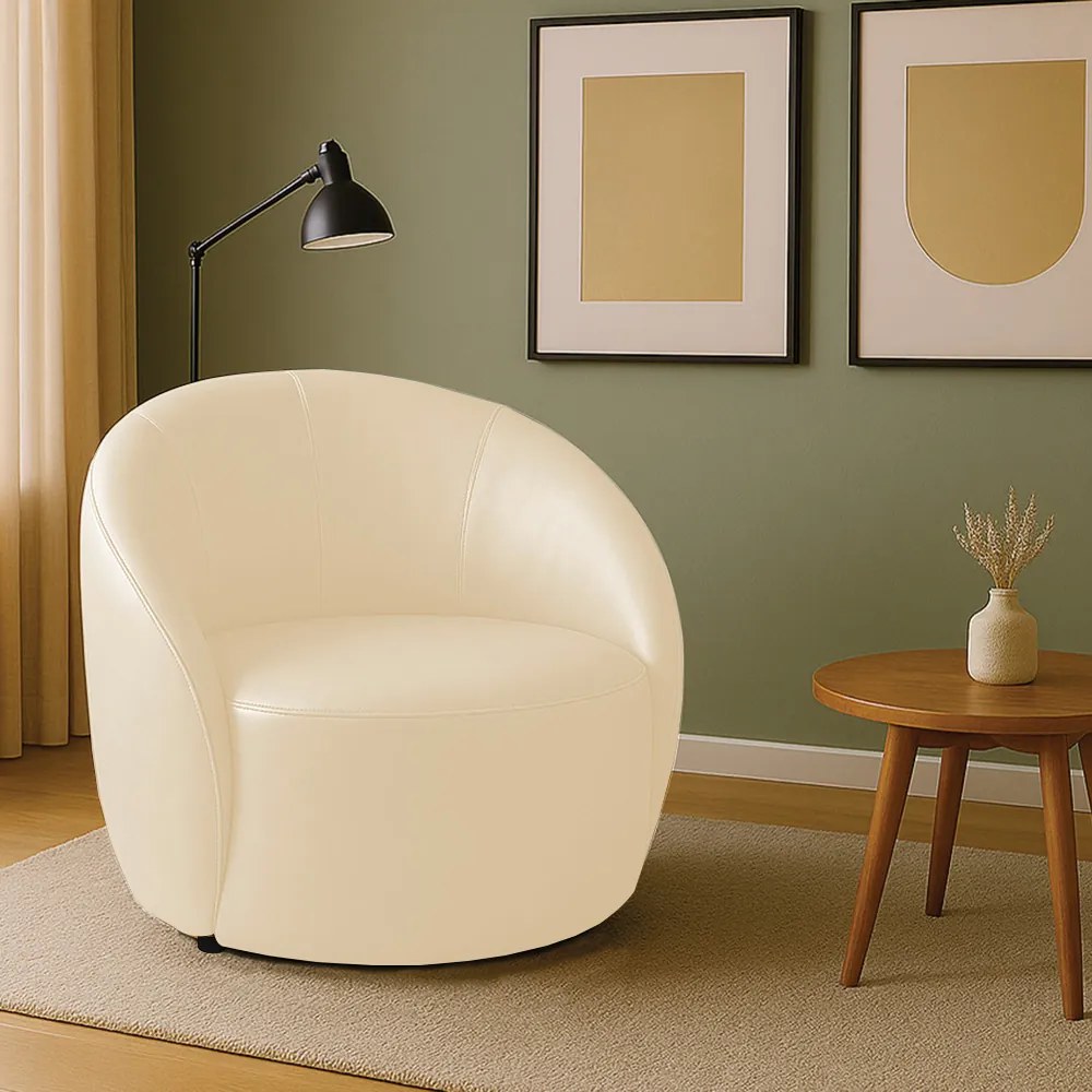 Poltrona Decorativa Orgânica Giratória Lua Sintético PU D03 - D'Rossi  - Bege