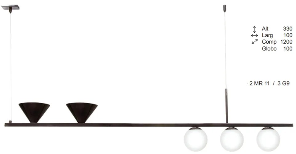 Pendente Durness Retangular Misto 120X10X33Cm Com Globos Ø10Cm 03Xg9 E... (HONEY)