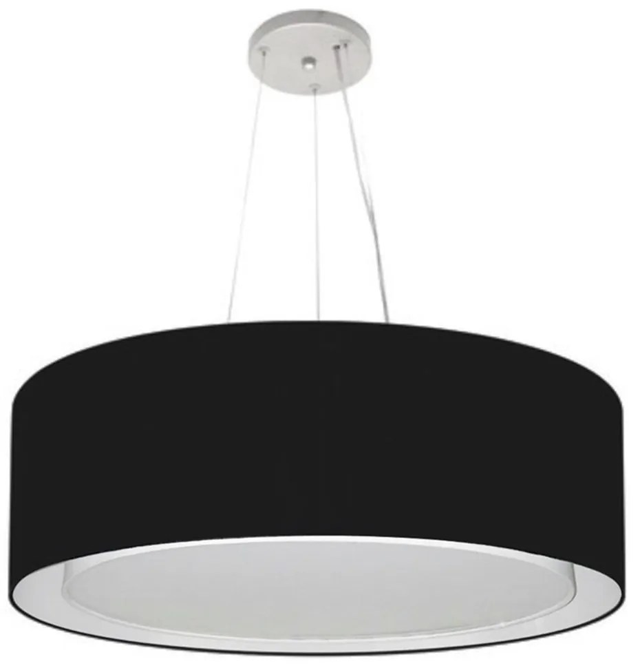 Lustre Pendente Cilíndrico Duplo Md-4125 Cúpula em Tecido 60x25cm Preto - Bivolt