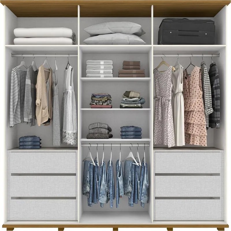 Roupeiro Guarda Roupa Casal 6 Portas Espelho 6 Gavetas Henn