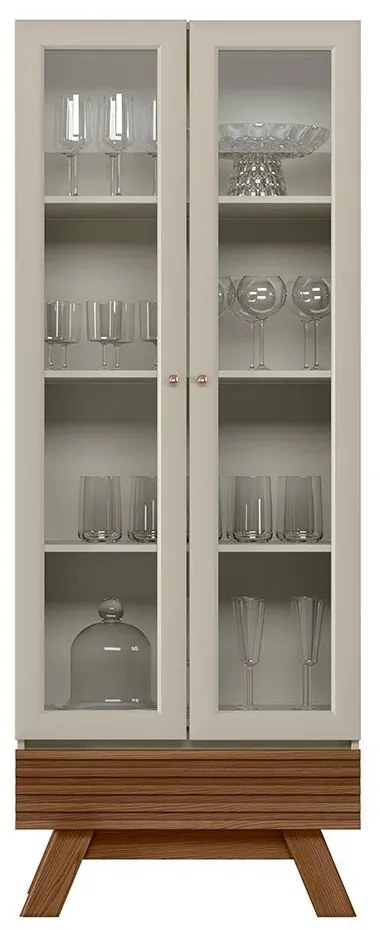 Cristaleira Decorativa Sala de Jantar Inari Off White/Freijó G77 - Gran Belo