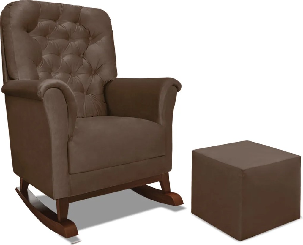 Poltrona de Amamentação Balanço Madeira e Puff Angelin Suede P02 - D'Rossi - Marrom