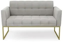 Sofá Namoradeira e 2 Poltronas Base Industrial Dourado Ana Veludo Cinz