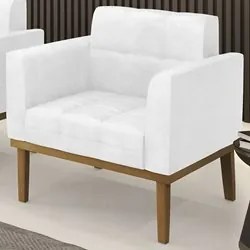 Poltrona Decorativa Base Madeira Castanho Ana Sintético PU Branco - Ib