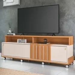Rack Bancada Para TV 70 Pol Com Rodízios Analu H01 Off White/Cinamomo
