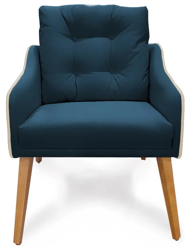 Poltrona Decorativa Delta Pés Palito Corano Bege / Veludo Azul - Sheep Estofados - Azul escuro