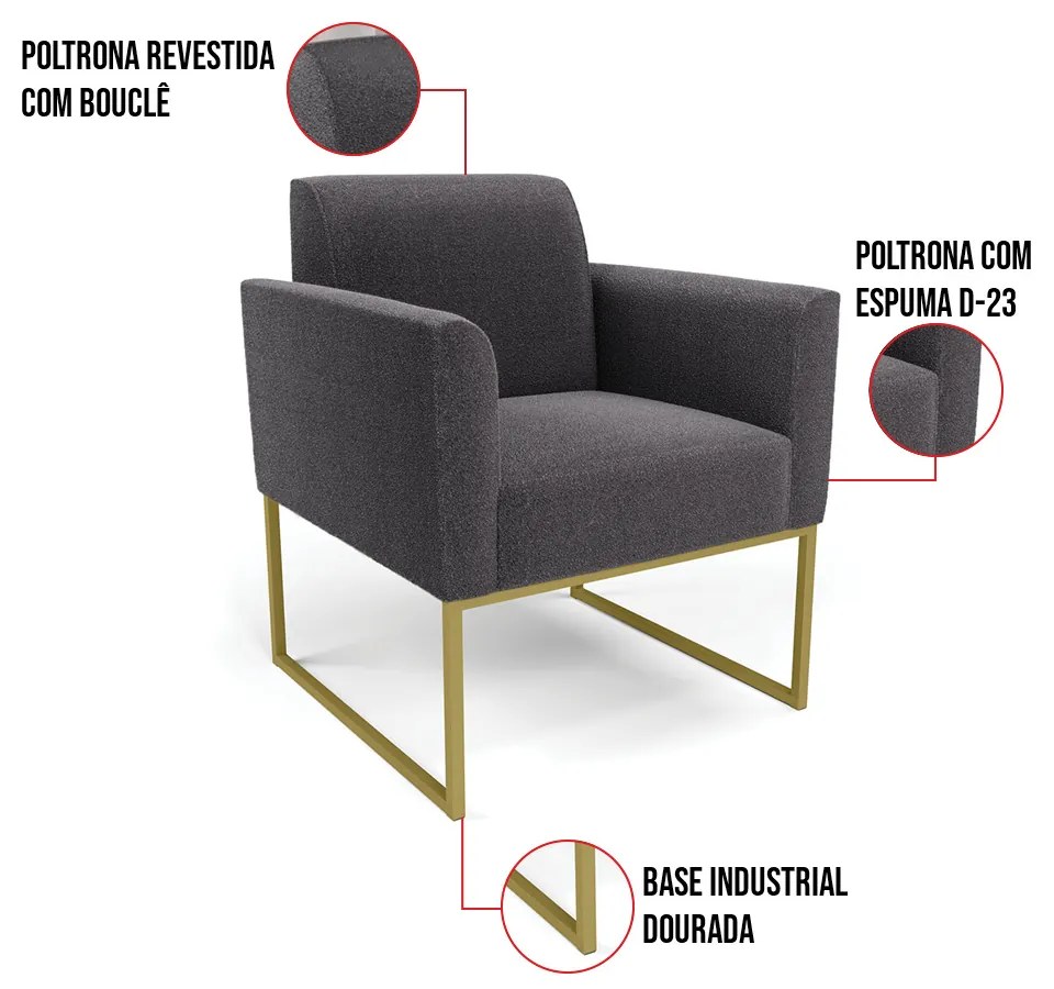 Namoradeira e 2 Poltronas Industrial Dourado Marisa Bouclê D03 - D'Rossi - Grafite
