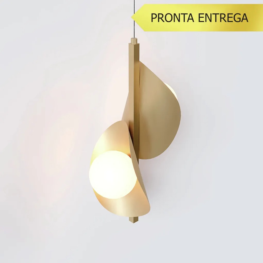 Pendente Calandra Vertical Duplo Espiral 21X21X40Cm Alumínio E Globo Ø... (CHAMPANHE, FOSCO)