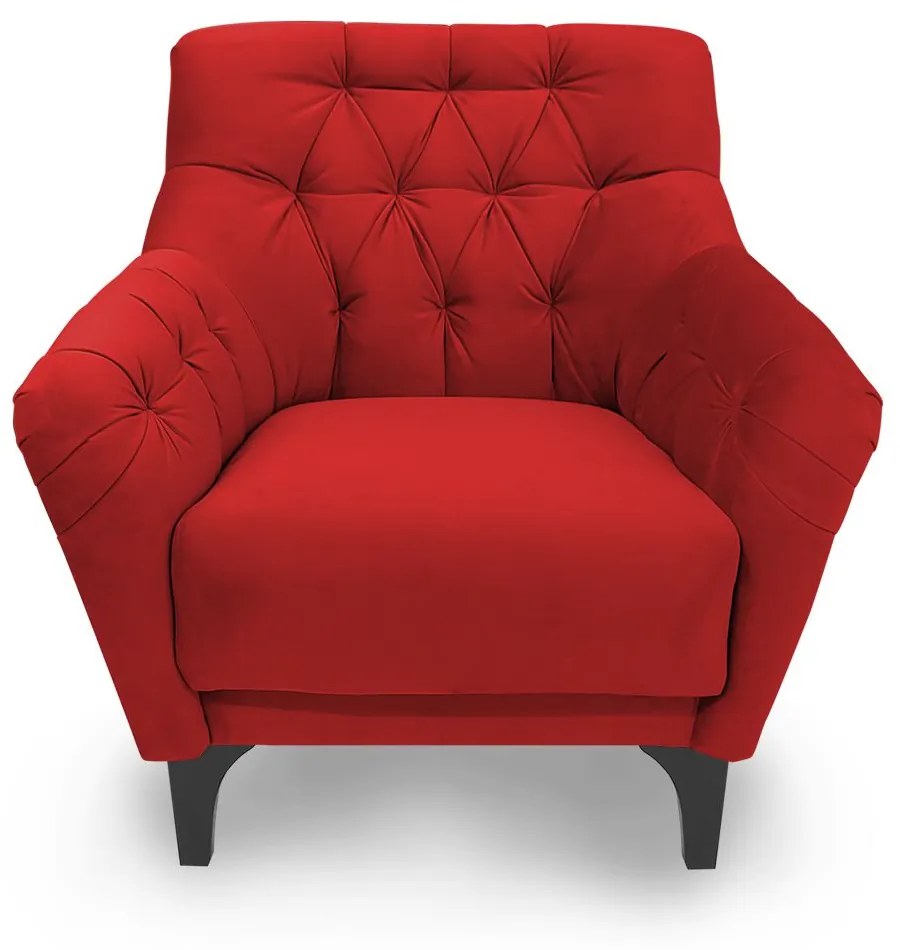Poltrona Decorativa Roma Botonê Pés Madeira Veludo Vermelho - Sheep Estofados - Vermelho