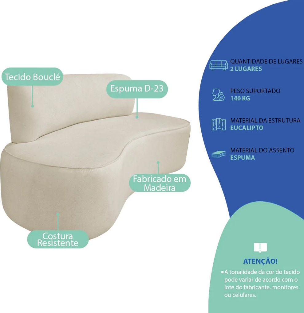 Kit Recamier Curvo Amsterdã 120cm e 2 Poltronas Amore Luxo Bouclé