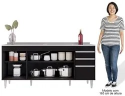 Balcão Gabinete Com Pia 180cm Dallas Preto - Lumil