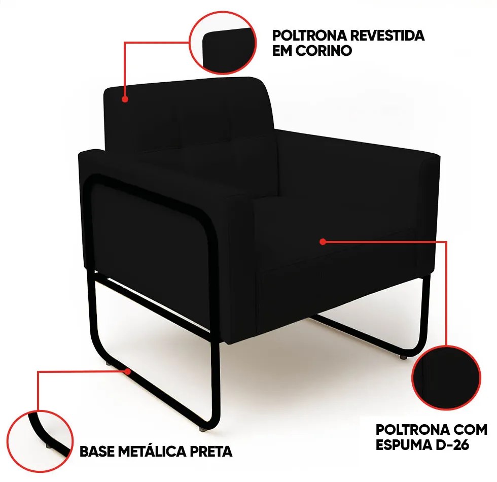 Poltrona Sala Industrial Alta Tubo Preto Elisa Sintético D03 - D'Rossi - Preto