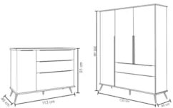 Jogo De Quarto Infantil Guarda Roupa e Cômoda 100% MDF Z39 Mel Branco