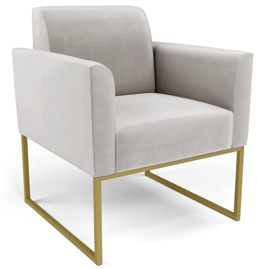 Sofá Namoradeira com 2 Poltronas Base Industrial Dourado Marisa Veludo D03 - D'Rossi - Cinza