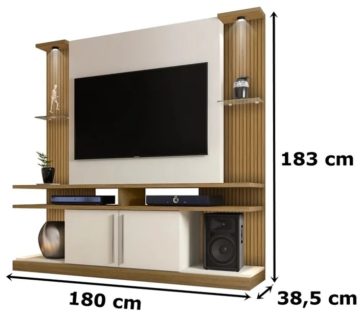 Home Theater York LED Ripado Cinamomo Com Off White - Bechara Móveis
