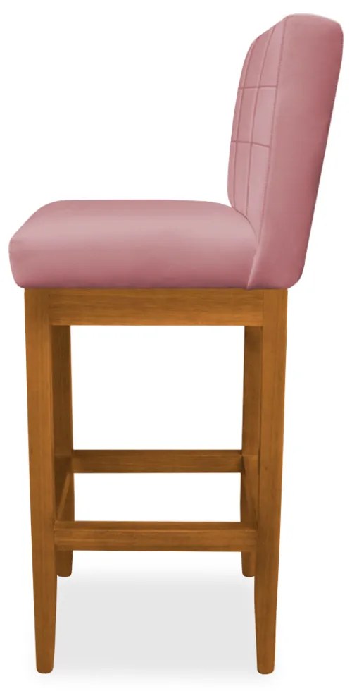 Banqueta Alta Sueli Base Madeira Maciça Estofada Suede Rose