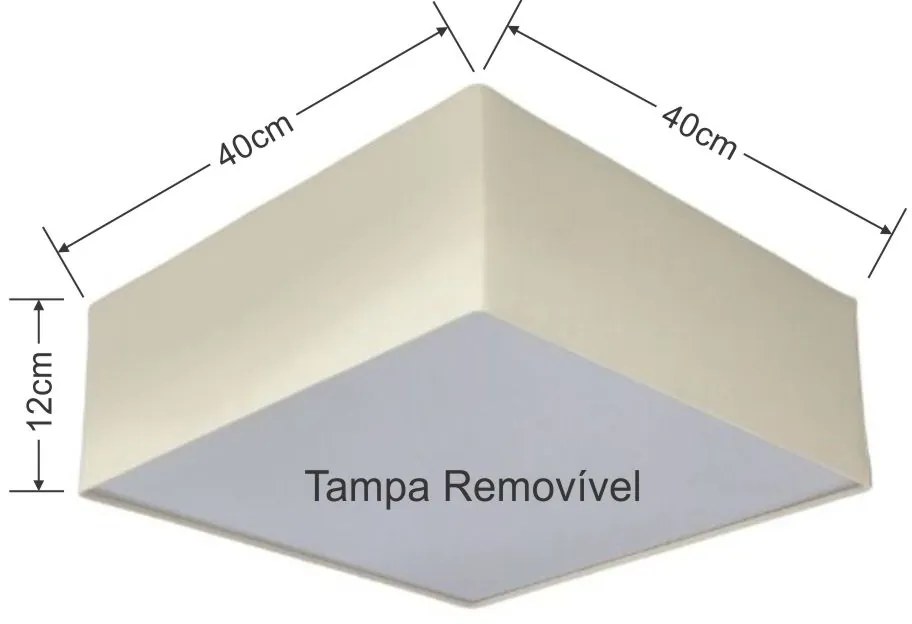 Plafon Quadrado Md-3050 Cúpula em Tecido 40x40X12cm Algodão Crú - Bivolt