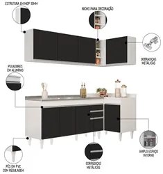 Armário de Cozinha Modulado de Canto Esquerdo 4 Peças CP51 com Pia Ino