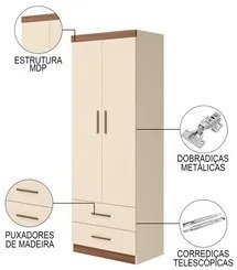 Quarto Infantil Modulado 4 Portas Com Bicama Chiara Off White/Carvalho