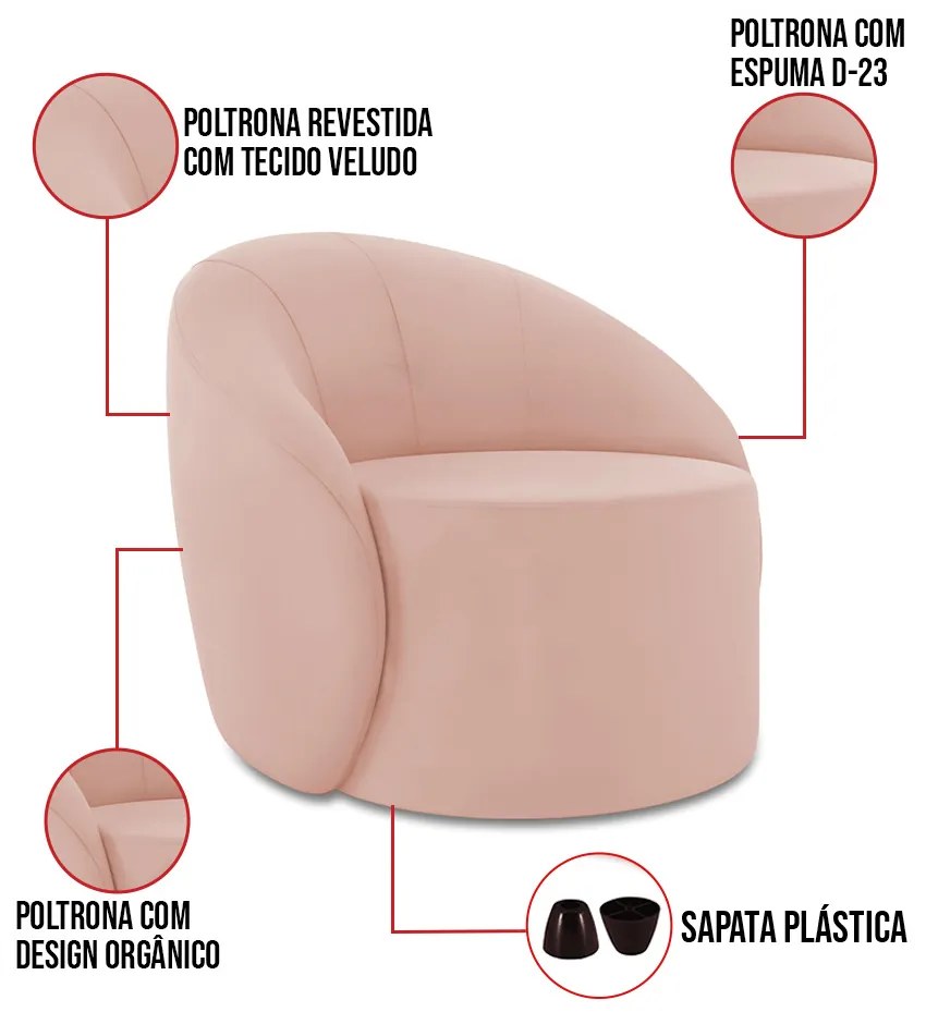 Poltrona Decorativa Orgânica Kit 2 Lua Veludo D03 - D'Rossi - Rose