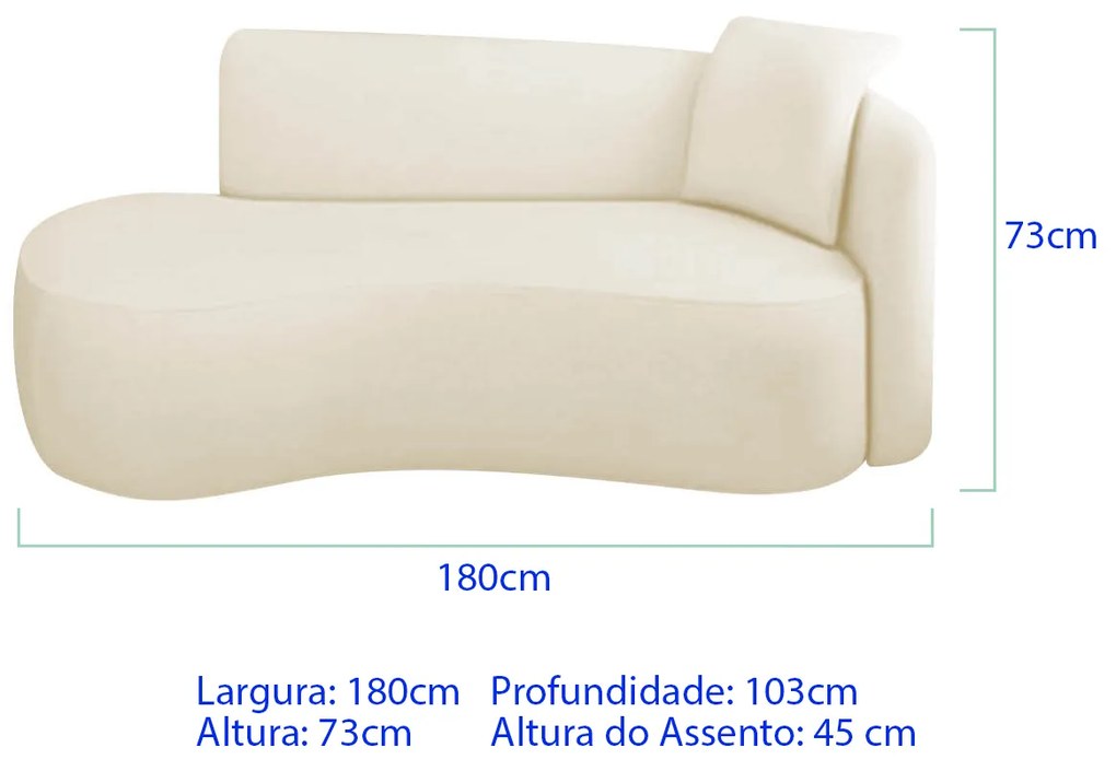 Divã Recamier Suíça Curvo Sala Recepção 180cm Lado Esquerdo Bouclé