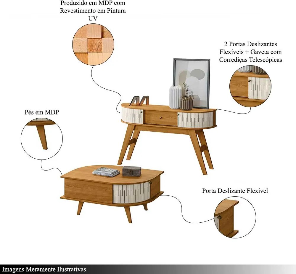 Conjunto Aparador e Mesa de Centro Marion/Lauro MDP 2 Portas Cinamomo/OffWhite G97 - Gran Belo
