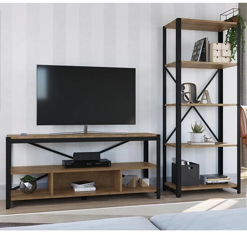 Conjunto Sala De Estar Rack E Estante Steel Light Industrial - Vermont