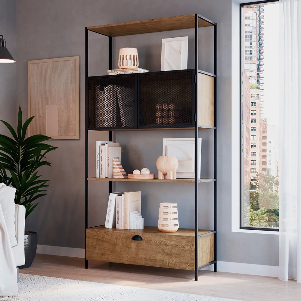 Estante 01 Porta New 180 cm Vermont e Preto - D'Rossi