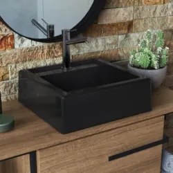 Gabinete Banheiro Suspenso 80cm Cuba Quadrada Ripy Mel/Preto Z54 - Mpo